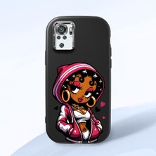 HONTINGA Xiaomi Redmi Note 10 4g ile Uyumlu Kılıfı Kamera Korumalı Düşüme Önleyici Basitlik Siyah Yumuşak Silikon Telefon Kılıfı Güzel Kadın Desenli K4-0236