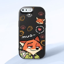 HONTINGA iPhone 7 Plus ile Uyumlu Kılıfı Kamera Korumalı Düşüme Önleyici Basitlik Siyah Yumuşak Silikon Telefon Kılıfı Tilki Desenli K4-0257