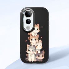 HONTINGA Vivo V50 Lite ile Uyumlu Kılıfı Kamera Korumalı Düşüme Önleyici Basitlik Siyah Yumuşak Silikon Telefon Kılıfı Şirin Kedi Desenli K4-0250