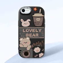 HONTINGA iPhone Se 2022 ile Uyumlu Kılıfı Kamera Korumalı Düşüme Önleyici Basitlik Siyah Yumuşak Silikon Telefon Kılıfı Şirin Ayı Desenli K4-0246