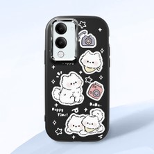 HONTINGA Vivo Y19S Gt 5g ile Uyumlu Kılıfı Kamera Korumalı Düşüme Önleyici Basitlik Siyah Yumuşak Silikon Telefon Kılıfı Kedi Desenli K4-0254