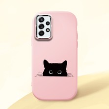 HONTINGA Samsung Galaxy A52S ile Uyumlu Kılıfı Kamera Korumalı Düşüme Önleyici Basitlik Pembe Yumuşak Silikon Telefon Kılıfı Siyah Kedi Desenli K4-0240