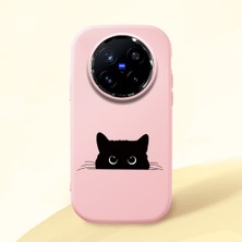 HONTINGA Vivo X200 Pro ile Uyumlu Kılıfı Kamera Korumalı Düşüme Önleyici Basitlik Pembe Yumuşak Silikon Telefon Kılıfı Siyah Kedi Desenli K4-0240