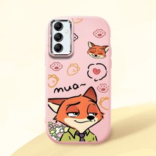 HONTINGA Samsung Galaxy A14 ile Uyumlu Kılıfı Kamera Korumalı Düşüme Önleyici Basitlik Pembe Yumuşak Silikon Telefon Kılıfı Tilki Desenli K4-0257