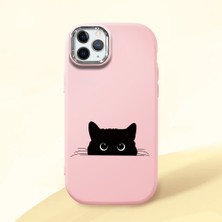 HONTINGA iPhone 11 Pro ile Uyumlu Kılıfı Kamera Korumalı Düşüme Önleyici Basitlik Pembe Yumuşak Silikon Telefon Kılıfı Siyah Kedi Desenli K4-0240