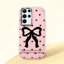 HONTINGA Samsung Galaxy S22 Ultra ile Uyumlu Kılıfı Kamera Korumalı Düşüme Önleyici Basitlik Pembe Yumuşak Silikon Telefon Kılıfı Fiyonk Desenli K4-0229