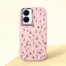 HONTINGA Vivo Y02S ile Uyumlu Kılıfı Kamera Korumalı Düşüme Önleyici Basitlik Pembe Yumuşak Silikon Telefon Kılıfı Çiçek Desenli K4-0234