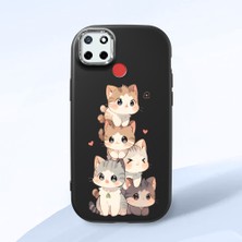 HONTINGA Realme C25 ile Uyumlu Kılıfı Kamera Korumalı Düşüme Önleyici Basitlik Siyah Yumuşak Silikon Telefon Kılıfı Şirin Kedi Desenli K4-0250