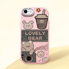 HONTINGA iPhone Se 2020 ile Uyumlu Kılıfı Kamera Korumalı Düşüme Önleyici Basitlik Pembe Yumuşak Silikon Telefon Kılıfı Şirin Ayı Desenli K4-0246