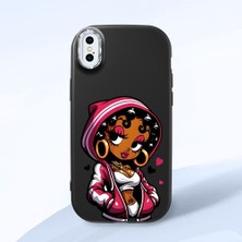 HONTINGA iPhone Xs Max ile Uyumlu Kılıfı Kamera Korumalı Düşüme Önleyici Basitlik Siyah Yumuşak Silikon Telefon Kılıfı Güzel Kadın Desenli K4-0236