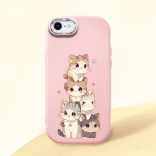 HONTINGA iPhone 7 ile Uyumlu Kılıfı Kamera Korumalı Düşüme Önleyici Basitlik Pembe Yumuşak Silikon Telefon Kılıfı Şirin Kedi Desenli K4-0250