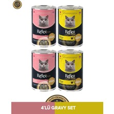 Reflex Plus Gravy Sos Içinde Et Parçacıklı Somonlu -Tavuklu Yetişkin Kedi Konserve Maması Seti 4X400 gr