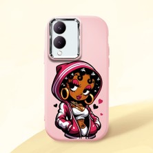 HONTINGA Vivo Y28 ile Uyumlu Kılıfı Kamera Korumalı Düşüme Önleyici Basitlik Pembe Yumuşak Silikon Telefon Kılıfı Güzel Kadın Desenli K4-0236