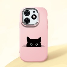 HONTINGA Tecno Spark 10 Pro ile Uyumlu Kılıfı Kamera Korumalı Düşüme Önleyici Basitlik Pembe Yumuşak Silikon Telefon Kılıfı Siyah Kedi Desenli K4-0240