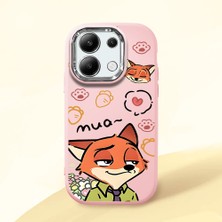 HONTINGA Redmi Note 13 4g ile Uyumlu Kılıfı Kamera Korumalı Düşüme Önleyici Basitlik Pembe Yumuşak Silikon Telefon Kılıfı Tilki Desenli K4-0257