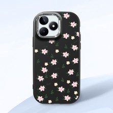 HONTINGA Realme C53 ile Uyumlu Kılıfı Kamera Korumalı Düşüme Önleyici Basitlik Siyah Yumuşak Silikon Telefon Kılıfı Çiçek Desenli K4-0234