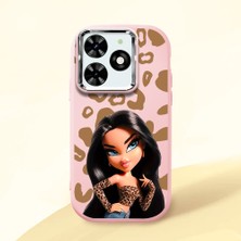 HONTINGA Tecno Spark 20C ile Uyumlu Kılıfı Kamera Korumalı Düşüme Önleyici Basitlik Pembe Yumuşak Silikon Telefon Kılıfı Güzel Kadın Desenli K4-0237