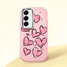 HONTINGA Samsung Galaxy S25 Plus ile Uyumlu Kılıfı Kamera Korumalı Düşüme Önleyici Basitlik Pembe Yumuşak Silikon Telefon Kılıfı Kalp Desenli K4-0231