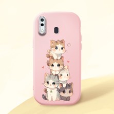 HONTINGA Samsung Galaxy A20 ile Uyumlu Kılıfı Kamera Korumalı Düşüme Önleyici Basitlik Pembe Yumuşak Silikon Telefon Kılıfı Şirin Kedi Desenli K4-0250