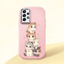 HONTINGA Samsung Galaxy A52 ile Uyumlu Kılıfı Kamera Korumalı Düşüme Önleyici Basitlik Pembe Yumuşak Silikon Telefon Kılıfı Şirin Kedi Desenli K4-0250