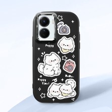 HONTINGA Vivo Y02S ile Uyumlu Kılıfı Kamera Korumalı Düşüme Önleyici Basitlik Siyah Yumuşak Silikon Telefon Kılıfı Kedi Desenli K4-0254