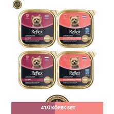 Reflex Plus Alutray Pate Karidesli Somonlu & Et Parçacıklı Dana Etli Yetişkin Köpek Maması Seti 4X85 gr