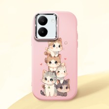HONTINGA Vivo Y36 ile Uyumlu Kılıfı Kamera Korumalı Düşüme Önleyici Basitlik Pembe Yumuşak Silikon Telefon Kılıfı Şirin Kedi Desenli K4-0250