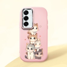 HONTINGA Samsung Galaxy S25 Plus ile Uyumlu Kılıfı Kamera Korumalı Düşüme Önleyici Basitlik Pembe Yumuşak Silikon Telefon Kılıfı Şirin Kedi Desenli K4-0250