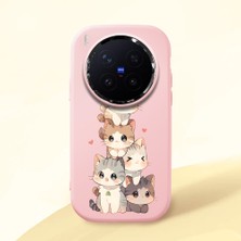 HONTINGA Vivo X300 Pro ile Uyumlu Kılıfı Kamera Korumalı Düşüme Önleyici Basitlik Pembe Yumuşak Silikon Telefon Kılıfı Şirin Kedi Desenli K4-0250
