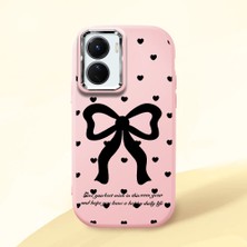 HONTINGA Vivo Y02S ile Uyumlu Kılıfı Kamera Korumalı Düşüme Önleyici Basitlik Pembe Yumuşak Silikon Telefon Kılıfı Fiyonk Desenli K4-0229