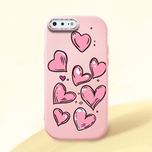 HONTINGA iPhone 7 Plus ile Uyumlu Kılıfı Kamera Korumalı Düşüme Önleyici Basitlik Pembe Yumuşak Silikon Telefon Kılıfı Kalp Desenli K4-0231