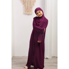 Defka Kız Çocuk Fermuarlı ve Kendinden Başörtülü Namaz Elbisesi