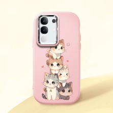 HONTINGA Vivo Y29 ile Uyumlu Kılıfı Kamera Korumalı Düşüme Önleyici Basitlik Pembe Yumuşak Silikon Telefon Kılıfı Şirin Kedi Desenli K4-0250
