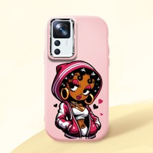 HONTINGA Xiaomi Mi 12T ile Uyumlu Kılıfı Kamera Korumalı Düşüme Önleyici Basitlik Pembe Yumuşak Silikon Telefon Kılıfı Güzel Kadın Desenli K4-0236