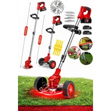 Wüber 21V Akülü Çim Biçme Makinesi - Şarjlı Ot Kesme ve Kenar Düzeltme Makinesi + Çift Akülü Set