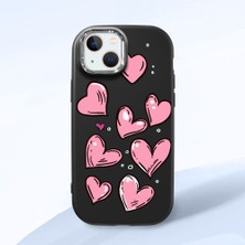 HONTINGA iPhone 14 ile Uyumlu Kılıfı Kamera Korumalı Düşüme Önleyici Basitlik Siyah Yumuşak Silikon Telefon Kılıfı Kalp Desenli K4-0231