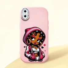 HONTINGA iPhone x ile Uyumlu Kılıfı Kamera Korumalı Düşüme Önleyici Basitlik Pembe Yumuşak Silikon Telefon Kılıfı Güzel Kadın Desenli K4-0236