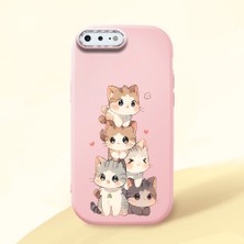 HONTINGA iPhone 7 Plus ile Uyumlu Kılıfı Kamera Korumalı Düşüme Önleyici Basitlik Pembe Yumuşak Silikon Telefon Kılıfı Şirin Kedi Desenli K4-0250