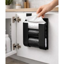 Misterionstudio Yapışkanlı Çöp Poşeti Organizer | Dolap Içi Pratik Askılık | Mutfak Düzenleyici Siyah