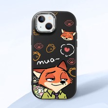 HONTINGA iPhone 14 ile Uyumlu Kılıfı Kamera Korumalı Düşüme Önleyici Basitlik Siyah Yumuşak Silikon Telefon Kılıfı Tilki Desenli K4-0257