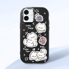 HONTINGA iPhone 16 Plus ile Uyumlu Kılıfı Kamera Korumalı Düşüme Önleyici Basitlik Siyah Yumuşak Silikon Telefon Kılıfı Kedi Desenli K4-0254