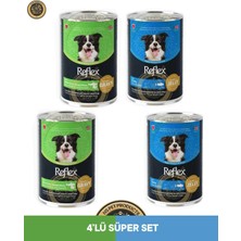 Reflex Plus Jelly Jöle Içinde Et Parçacıklı Ton Balıklı & Beyaz Balıklı ve Tatlı Patatesli Yetişkin Köpek Konserve Maması Seti 4X400 gr