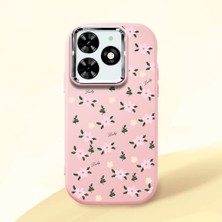 HONTINGA Tecno Spark 20C ile Uyumlu Kılıfı Kamera Korumalı Düşüme Önleyici Basitlik Pembe Yumuşak Silikon Telefon Kılıfı Çiçek Desenli K4-0234