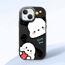 HONTINGA iPhone 13 Mini ile Uyumlu Kılıfı Kamera Korumalı Düşüme Önleyici Basitlik Siyah Yumuşak Silikon Telefon Kılıfı Karikatür Desenli K4-0255