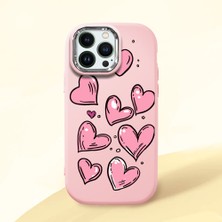 HONTINGA iPhone 13 Pro ile Uyumlu Kılıfı Kamera Korumalı Düşüme Önleyici Basitlik Pembe Yumuşak Silikon Telefon Kılıfı Kalp Desenli K4-0231