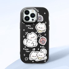 HONTINGA iPhone 13 Pro ile Uyumlu Kılıfı Kamera Korumalı Düşüme Önleyici Basitlik Siyah Yumuşak Silikon Telefon Kılıfı Kedi Desenli K4-0254