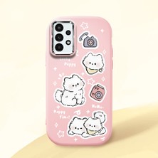 HONTINGA Samsung Galaxy A04S ile Uyumlu Kılıfı Kamera Korumalı Düşüme Önleyici Basitlik Pembe Yumuşak Silikon Telefon Kılıfı Kedi Desenli K4-0254