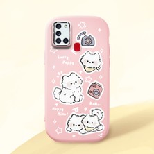 HONTINGA Samsung Galaxy A21S ile Uyumlu Kılıfı Kamera Korumalı Düşüme Önleyici Basitlik Pembe Yumuşak Silikon Telefon Kılıfı Kedi Desenli K4-0254