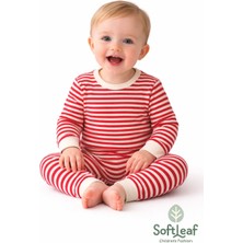 Softleaf %100 Pamuk Çizgili Çocuk Pijama Takımı – Kırmızı/ecru
