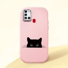 HONTINGA Samsung Galaxy A21S ile Uyumlu Kılıfı Kamera Korumalı Düşüme Önleyici Basitlik Pembe Yumuşak Silikon Telefon Kılıfı Siyah Kedi Desenli K4-0240